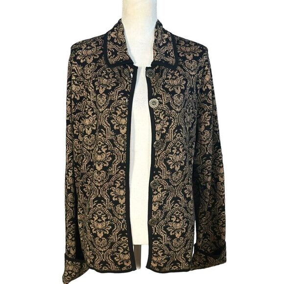 Vintage Chico's Cardigan Size XL Black Gold Metallic Button Front Glam Dressy - Picture 1 of 7
